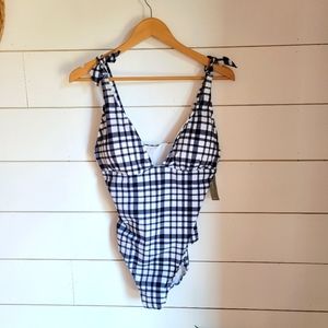 NWT J Crew Gingham Plaid Tie Shoulder Ine Piece Swimsuit